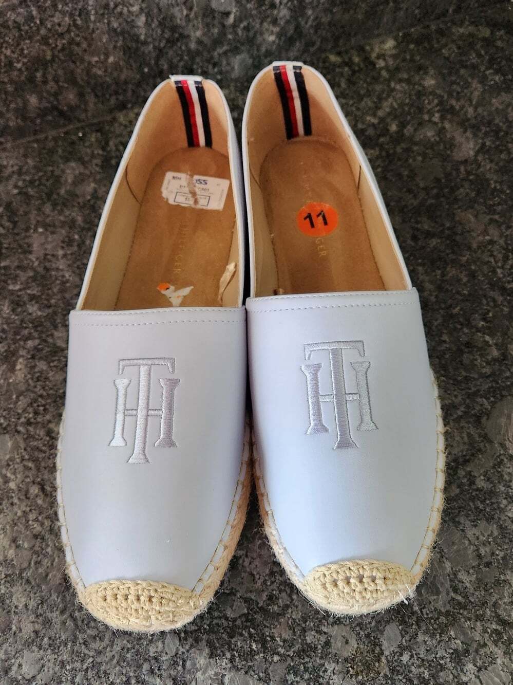 Tommy Hilfiger Women’s Pale Blue Faux Leather Logo Espadrille Slip-On Flats 11M